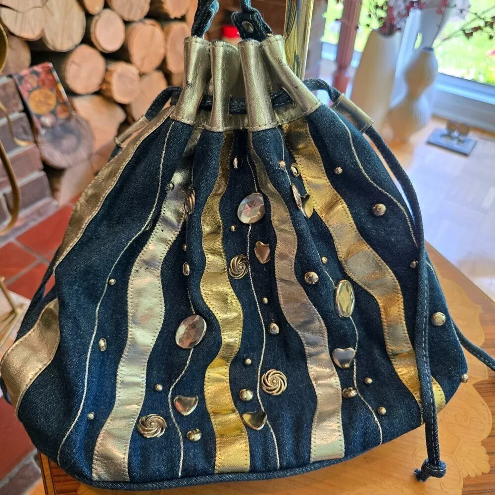 Y2K Denim & Metallic Bag with Mixed Metal Bling - Picture 3 of 14